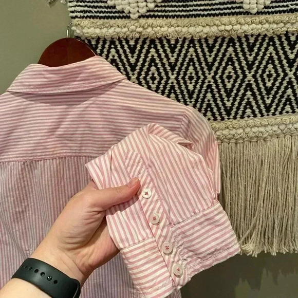 GUESS VINTAGE PINK STRIPE BUTTON DOWN BLOUSE SIZE XL - Picture 5 of 7